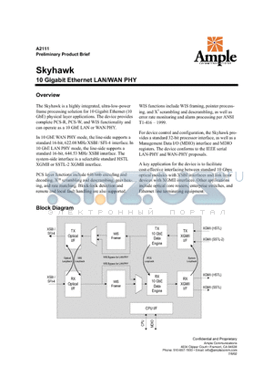 A2111 datasheet - 10 Gigabit Ethernet LAN/WAN PHY