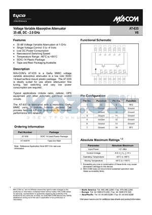 AT-635_1 datasheet - Voltage Variable Absorptive Attenuator 35 dB, DC-2.0 GHz