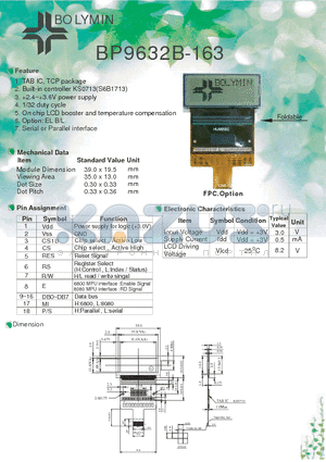 BP9632B-163 datasheet - TAB IC, TCP package Built-in controller KS0713