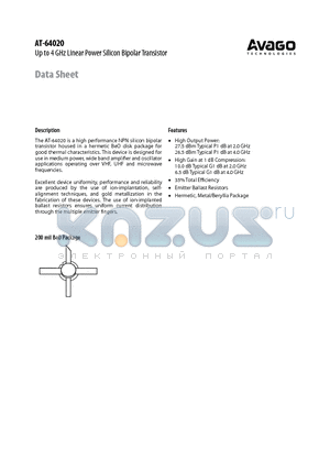 AT-64020 datasheet - Up to 4 GHz Linear Power Silicon Bipolar Transistor