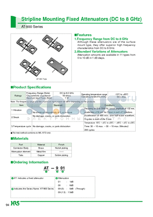 AT-900 datasheet - Stripline Mounting Fixed Attenuators (DC to 8 GHz)