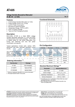 AT-635 datasheet - Voltage Variable Absorptive Attenuator 35 dB, DC - 2.0 GHz