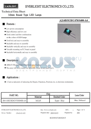 A214B-SUB-C470-S400-A4 datasheet - 3.0mm Round Type LED Lamps