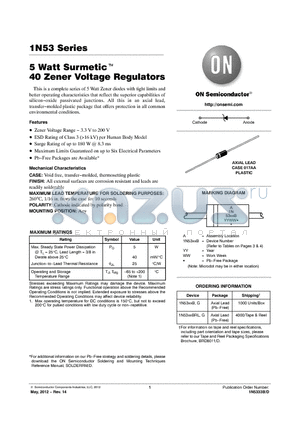 1N5361B datasheet - 5 Watt Surmetic 40 Zener Voltage Regulators