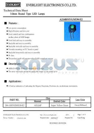 A214B-SYG-S530-E2 datasheet - 3.0mm Round Type LED Lamps