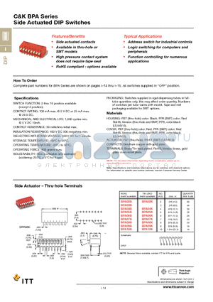 BPA02SK datasheet - Side Actuated DIP Switches