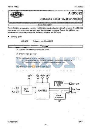 AKD5392 datasheet - EVALUATION BOARD REV.B FOR AK5392