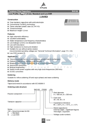 B45192E3226K306 datasheet - Tantalum Chip Capacitors