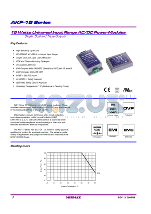 AKF-15C datasheet - 15 Watts Universal Input Range AC/DC Power Modules