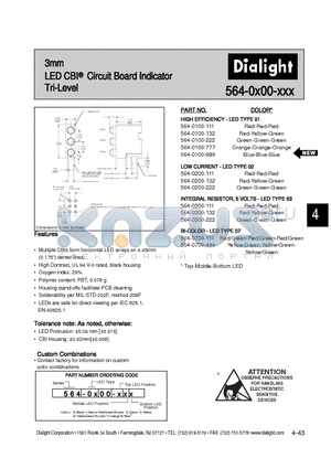 521-9211 datasheet - 3mm LED CBI Circuit Board Indicator Tri-Level