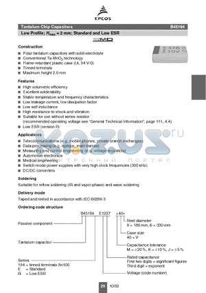 B45194 datasheet - Tantalum Chip Capacitors