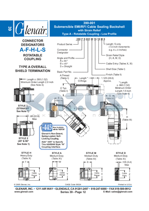 390FB001M08 datasheet - Submersible EMI/RFI Cable Sealing Backshell with Strain Relief