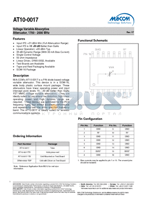 AT10-0017 datasheet - Voltage Variable Absorptive Attenuator, 1700 - 2000 MHz