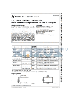 74F646BFCX datasheet - Octal Transceiver/Register with TRI-STATE Outputs