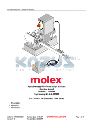 11-31-1783 datasheet - Hawk Discrete Wire Termination Machine Operation Manual