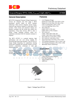 AT1020 datasheet - General Purpose ITVS, 2 I/Os, CI/O-VSS<1.1pF, with VCC