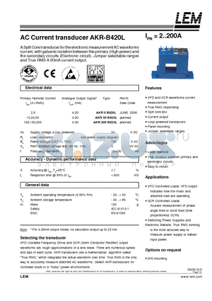 AKR-B420L datasheet - AC Current transducer