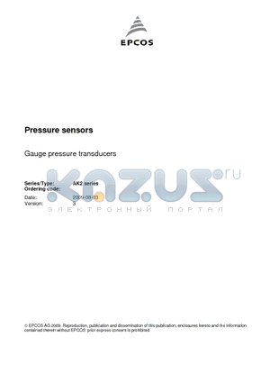 AKR0.025D20 datasheet - Pressure sensors AK2 series