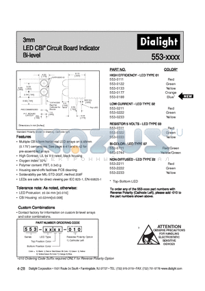 521-9326 datasheet - 3mm LED CBI Circuit Board Indicator Bi-level