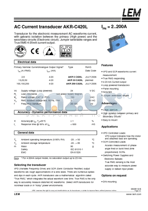 AKR50C420L datasheet - AC Current transducer