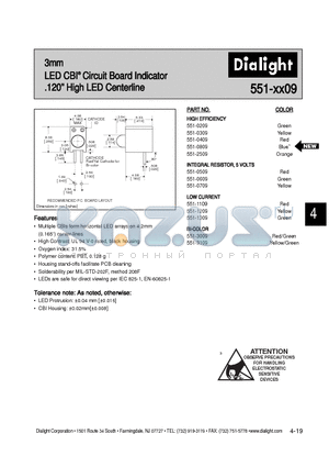 521-9408 datasheet - 3mm LED CBI Circuit Board Indicator 120 High LED Centerline