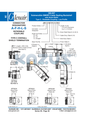 390FB007M28 datasheet - Submersible EMI/RFI Cable Sealing Backshell with Strain Relief