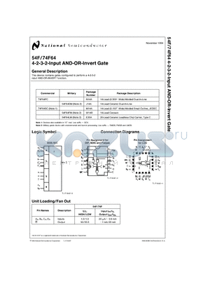 74F64PC datasheet - 4-2-3-2-Input AND-OR-Invert Gate