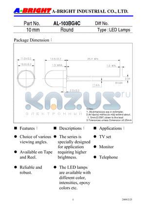 AL-103BG4C_09 datasheet - 10 mm Round LED Lamps