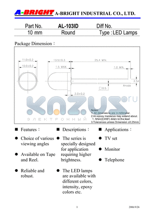 AL-103ID datasheet - 10 mm Round LED Lamps