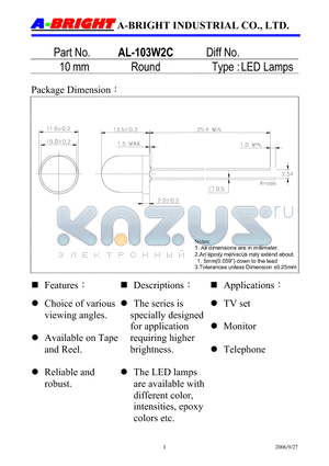 AL-103W2C datasheet - 10 mm Round LED Lamps