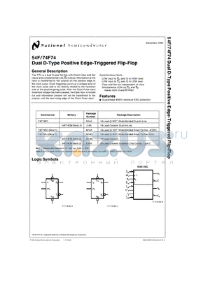 74F74PC datasheet - Dual D-Type Positive Edge-Triggered Flip-Flop