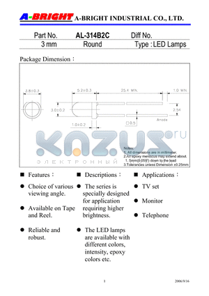 AL-314B2C datasheet - 3 mm Round LED Lamps