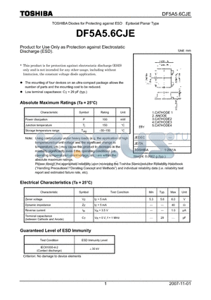 DF5A5.6CJE datasheet - Product for Use Only as Protection against Electrostatic Discharge (ESD).