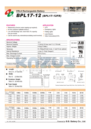 BPL17-12 datasheet - VRLA Rechargeable Battery