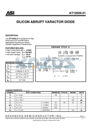 AT12020-21 datasheet - SILICON ABRUPT VARACTOR DIODE