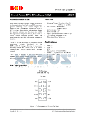 AT1240 datasheet - General Purpose ITVS, 4 I/Os, CI/O-VSS<0.65pF