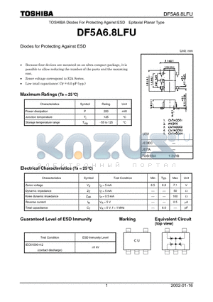 DF5A6.8LFU datasheet - Diodes for Protecting Against ESD
