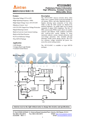 AT1312C datasheet - High Efficiency, Constant Current White-LEDs Driver