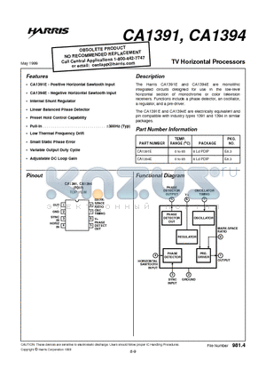 CA1394 datasheet - TV Horizontal Processors