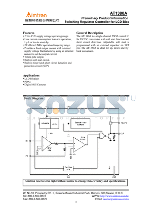 AT1380A datasheet - Switching Regulator Controller for LCD Bias