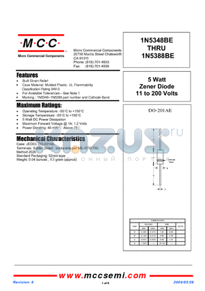 1N5369BE datasheet - 5 Watt Zener Diode 11 to 200 Volts