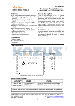 AT1387AF-PBF datasheet - 6-Channel DC-DC Converter for DSC