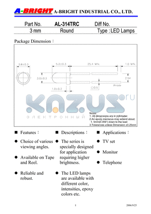 AL-314TRC datasheet - 3 mm Round LED Lamps