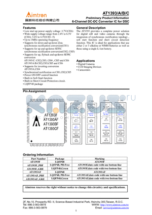 AT1393 datasheet - 6-Channel DC-DC Converter IC for DSC