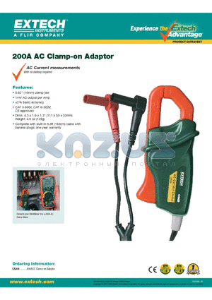 CA200 datasheet - 200A AC Clamp-on Adaptor