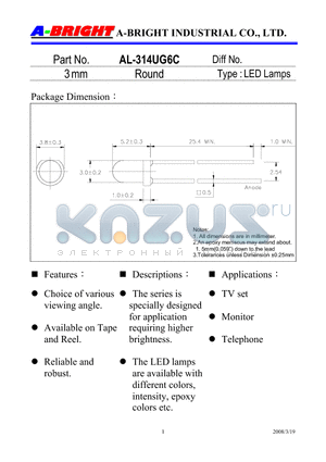 AL-314UG6C datasheet - 3mm Round LED Lamps