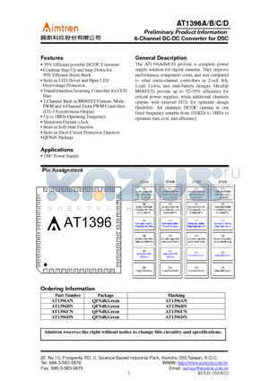 AT1396C datasheet - Preliminary Product Information 6-Channel DC-DC Converter for DS