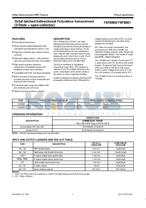 74F8960 datasheet - Octal latched bidirectional Futurebus transceivers 3-State  open-collector