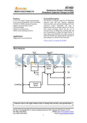 AT1453AP-GRE datasheet - Photoflash Capacitor Charger for DSC