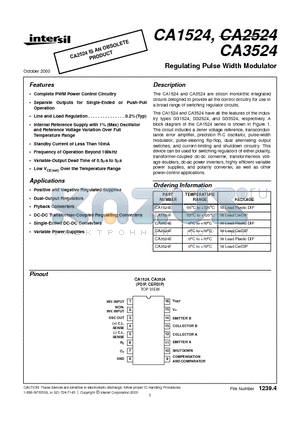 CA1524 datasheet - Regulating Pulse Width Modulator